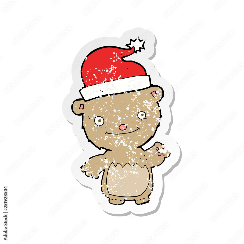 retro distressed sticker of a cartoon christmas teddy bear retro distressed sticker of a cartoon christmas teddy bear