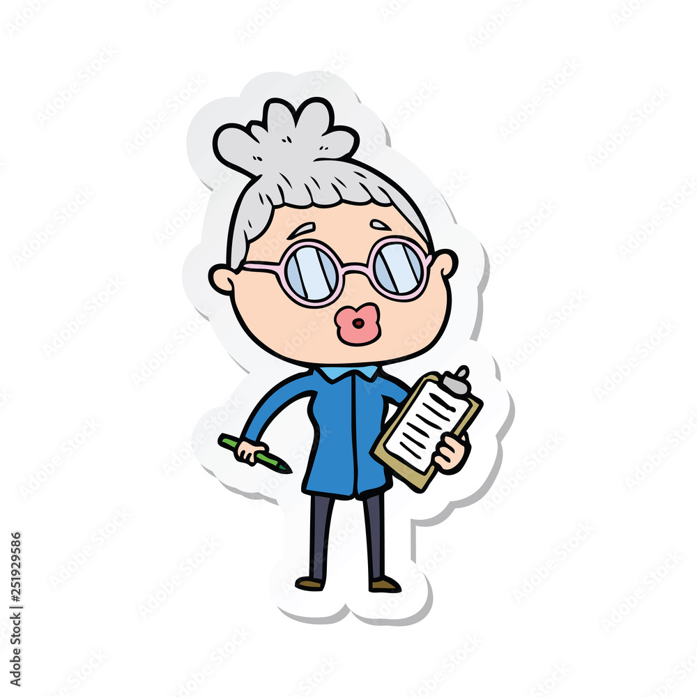 sticker of a cartoon manager woman wearing spectacles sticker of a cartoon manager woman wearing spectacles
