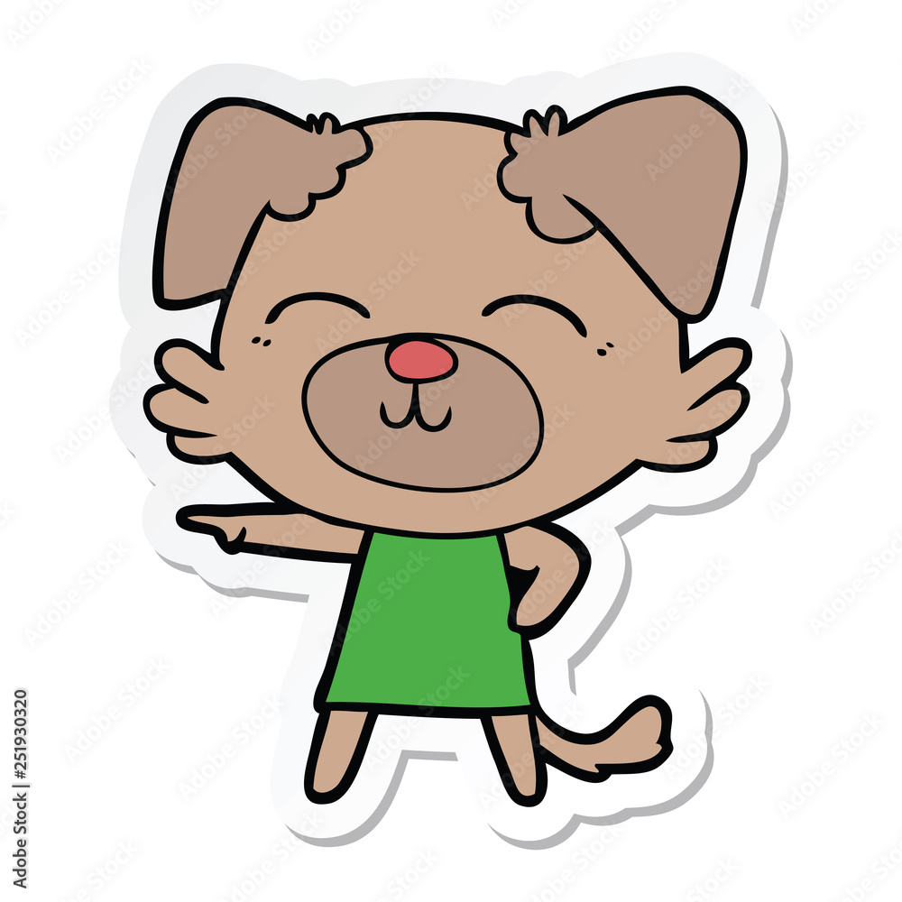 sticker of a cartoon dog in dress pointing sticker of a cartoon dog in dress pointing