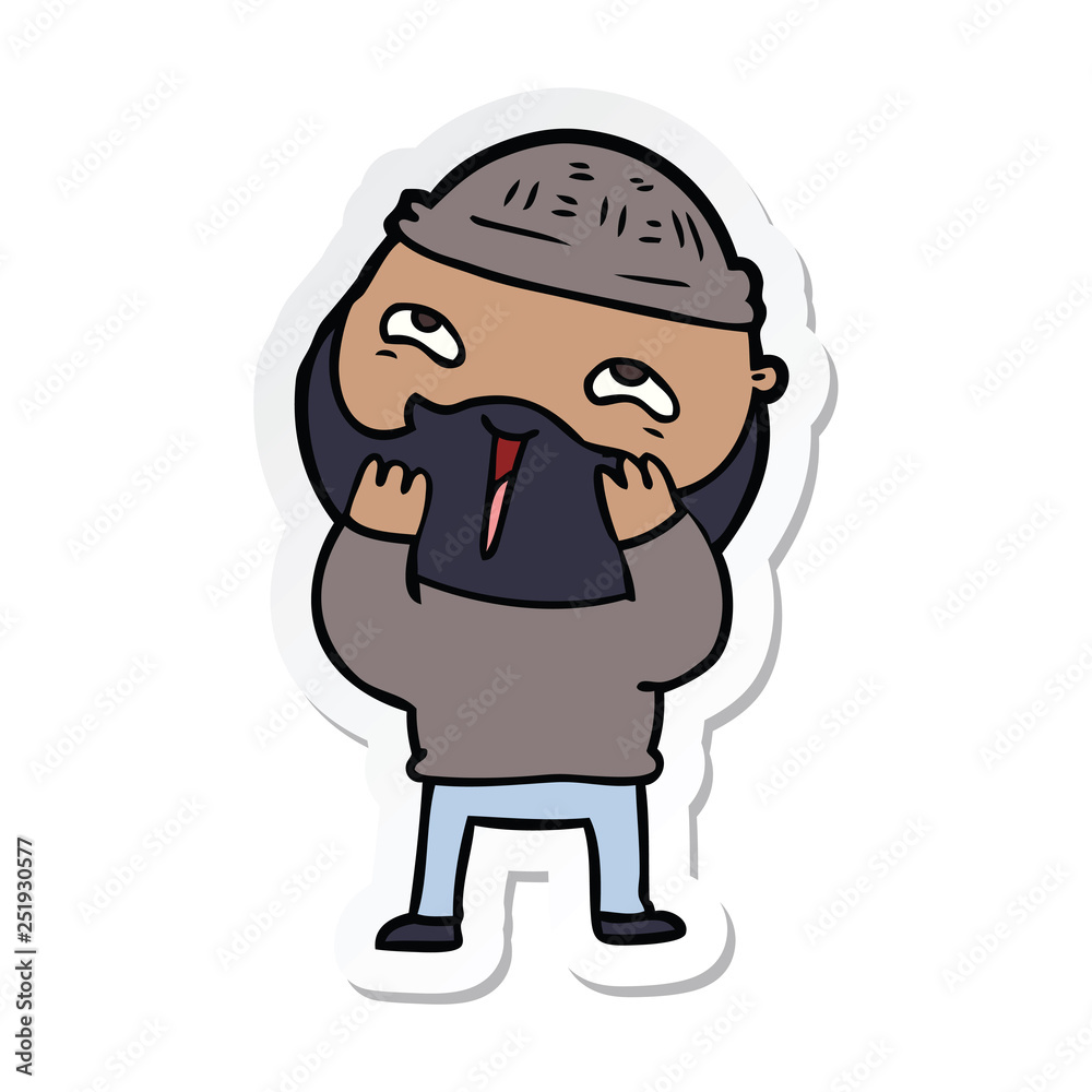 sticker of a cartoon happy bearded man