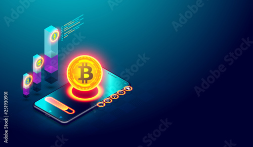 Cryptocurrency bitcoin and Blockchain concept. bitcoin mining and digital money market investment vector.