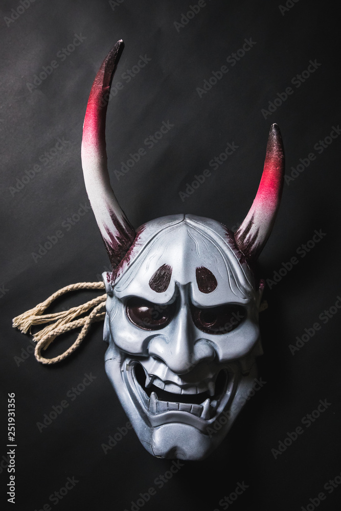 Japanese oni mask or giant mask, used to decorate handmade from original to  make it look dark and art Photos | Adobe Stock