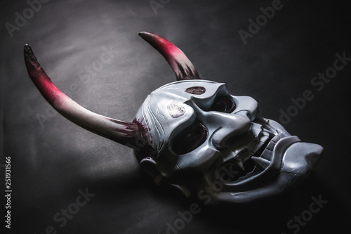 Japanese oni mask or giant mask, used to decorate handmade from original to make it look dark and art