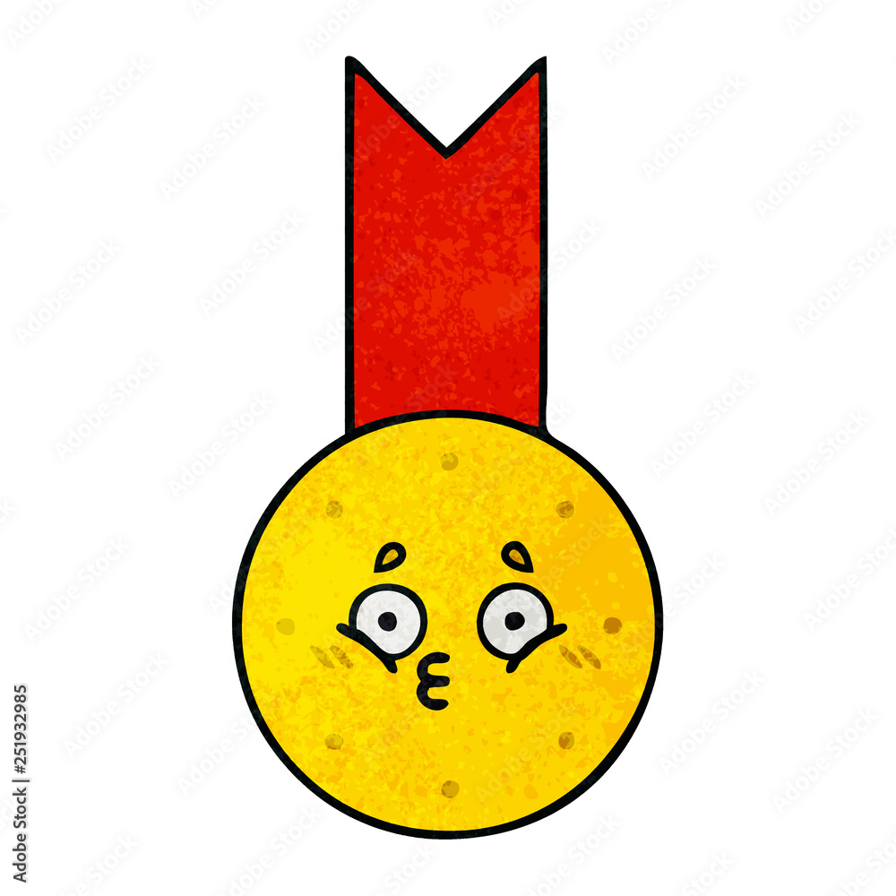 Obraz premium retro grunge texture cartoon gold medal