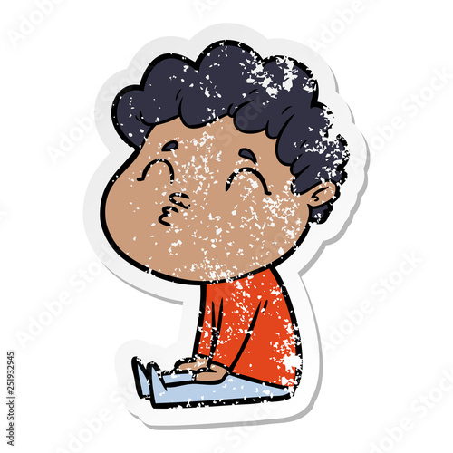 distressed sticker of a cartoon man pouting