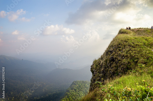 Rrainforest mountain viewpoint of Sanknokwua (San Knok Wua) hill at Khao Laem National Park. The highest peak in Kanchanaburi photo during sunrise. photo