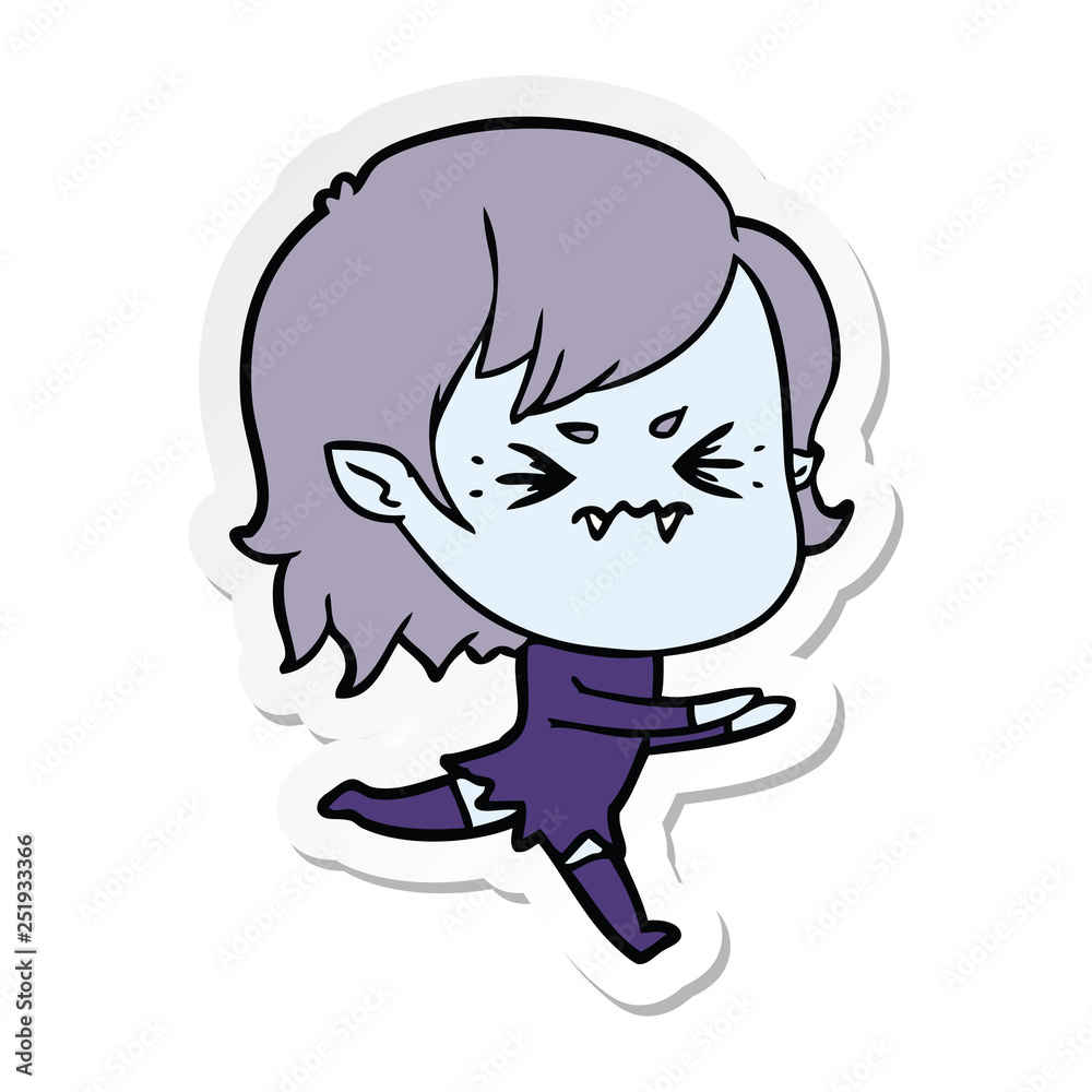 sticker of a annoyed cartoon vampire girl sticker of a annoyed cartoon vampire girl