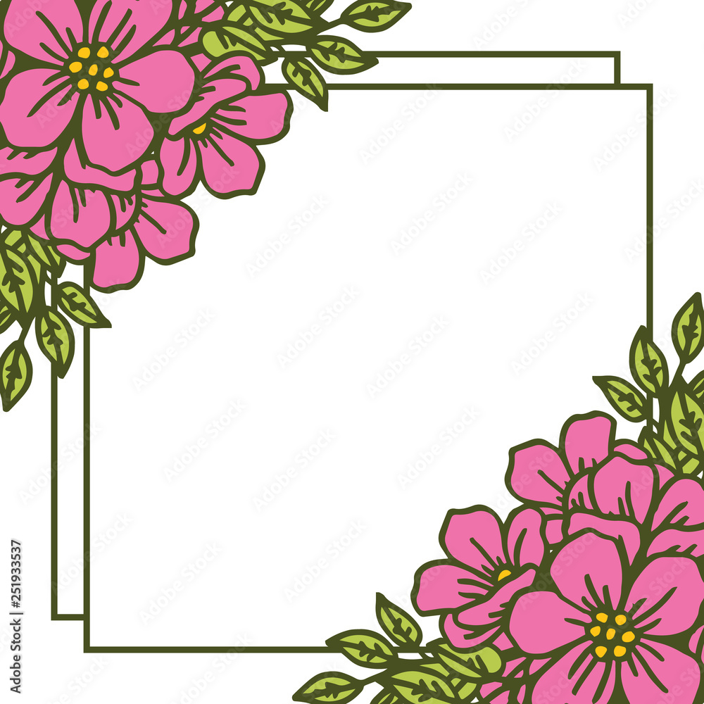 Vector illustration crowd pink flower frame hand drawn