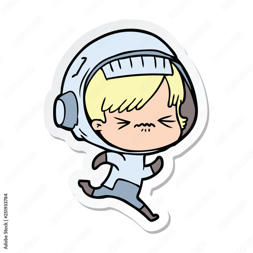 sticker of a cartoon astronaut woman sticker of a cartoon astronaut woman
