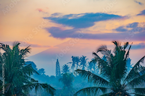 View of Mount Agung at dawn in Bali, Indonesia