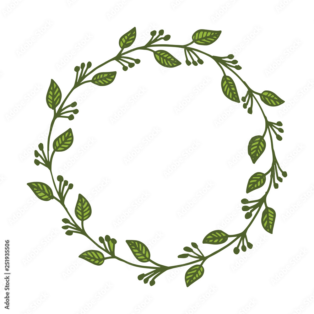 Vector illustration frame blue flower and green leaf hand drawn Vector illustration frame blue flower and green leaf hand drawn