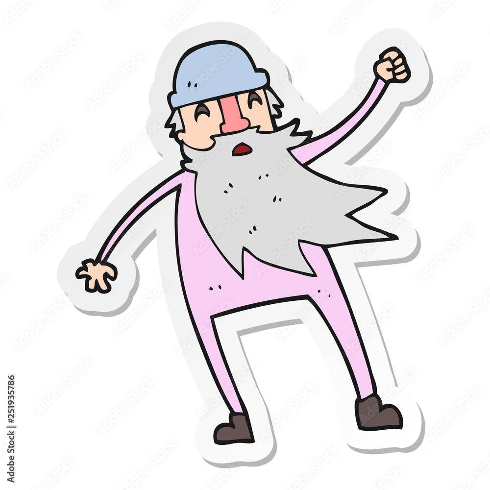 sticker of a cartoon old man in thermal underwear