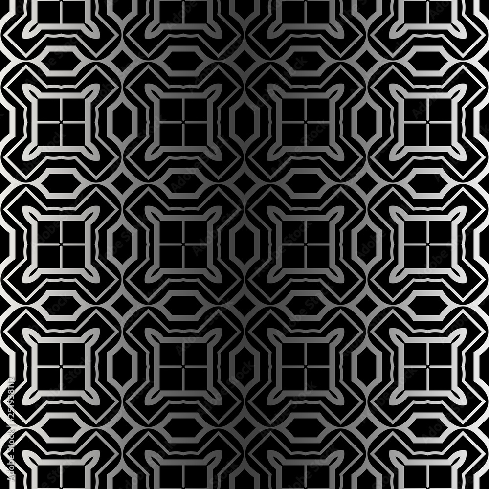 Abstract Repeat Backdrop With Lace Ornament. Seamless Design For Prints, Textile, Decor, Fabric. Super Vector Pattern. Black silver color Abstract Repeat Backdrop With Lace Ornament. Seamless Design For Prints, Textile, Decor, Fabric. Super Vector Pattern. Black silver color