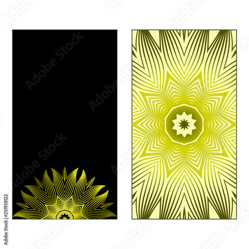 Business Cards, Invitations Or Flyaer. Floral Mandala Pattern. Oriental Design Layout. Vector Illustration. Black olive color