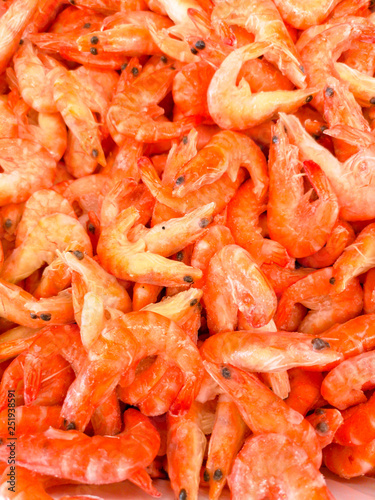 Frozen shrimp on the market shelf