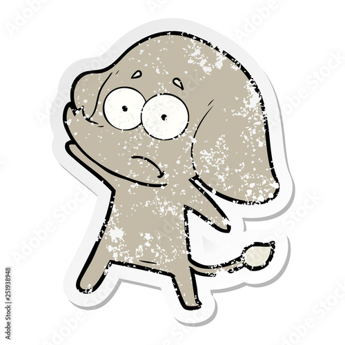 distressed sticker of a cartoon unsure elephant