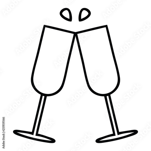 line drawing cartoon clinking champagne flutes