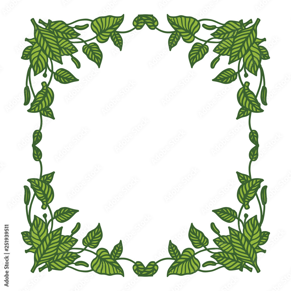 Vector illustration crowd green leaf flower frame hand drawn