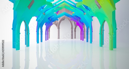 Abstract white and colored gradient  gothic interior. 3D illustration and rendering.