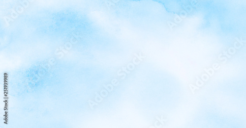 Abstract grunge tint light blue watercolor background. Aquarelle painted azure gradient color splashing on textured paper. Vintage water color splash template or canvas for design, retro card