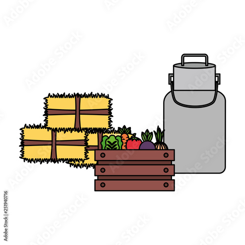 vegetables bales of hay and milk can