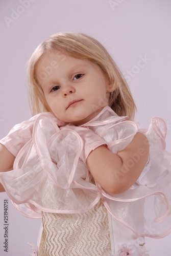 portrait of a little girl in pink chic elegant dress