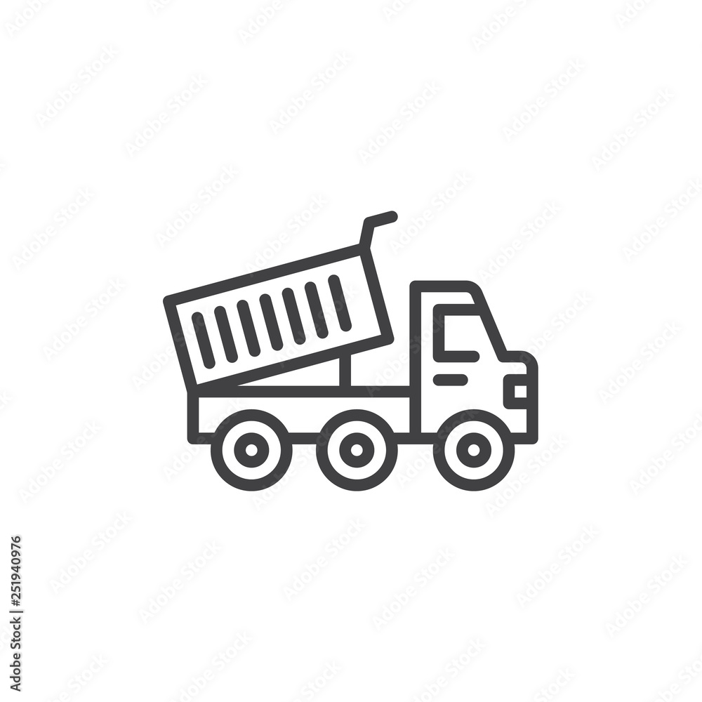 Heavy truck line icon. linear style sign for mobile concept and web design. Dump truck outline vector icon. Construction machine symbol, logo illustration. Pixel perfect vector graphics