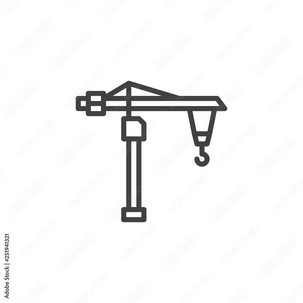 Construction crane line icon. linear style sign for mobile concept and web design. Tower Crane outline vector icon. Construction machine symbol, logo illustration. Pixel perfect vector graphics Construction crane line icon. linear style sign for mobile concept and web design. Tower Crane outline vector icon. Construction machine symbol, logo illustration. Pixel perfect vector graphics