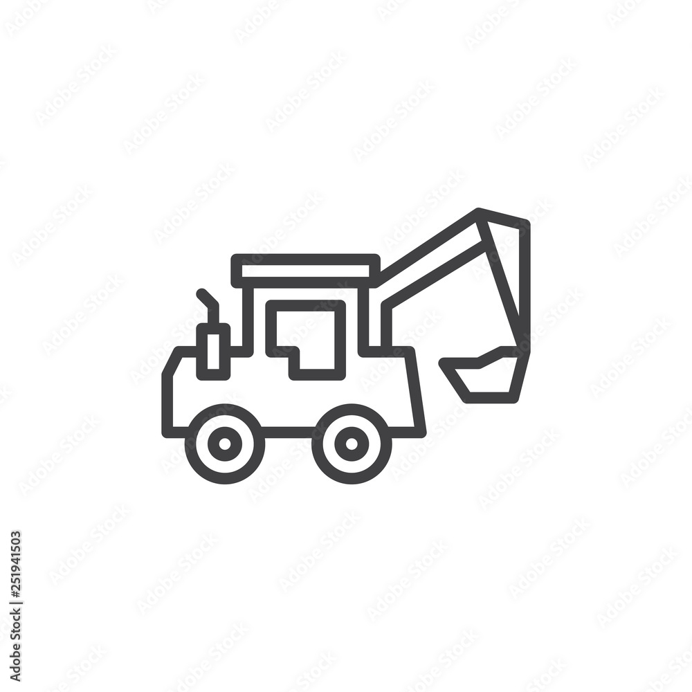 Tractor loader line icon. linear style sign for mobile concept and web design. Excavator truck outline vector icon. Construction machine symbol, logo illustration. Pixel perfect vector graphics Tractor loader line icon. linear style sign for mobile concept and web design. Excavator truck outline vector icon. Construction machine symbol, logo illustration. Pixel perfect vector graphics
