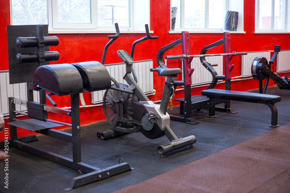 Sport equipment in a modern spacious gym