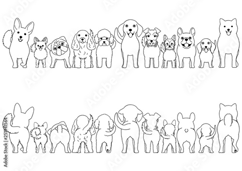 small dogs line art border set