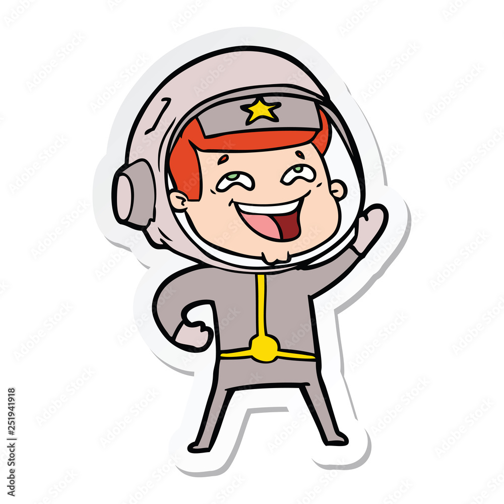 sticker of a cartoon laughing astronaut