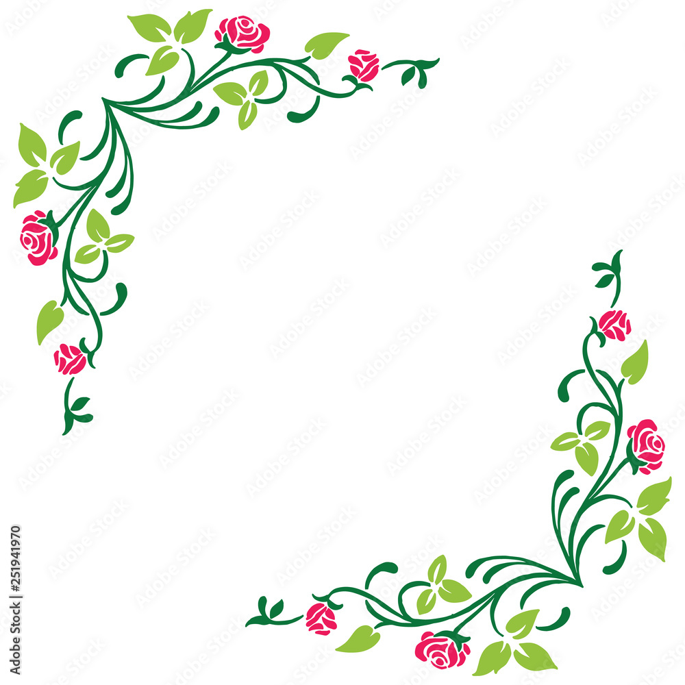 Vector illustration green leaf flower frame decor hand drawn