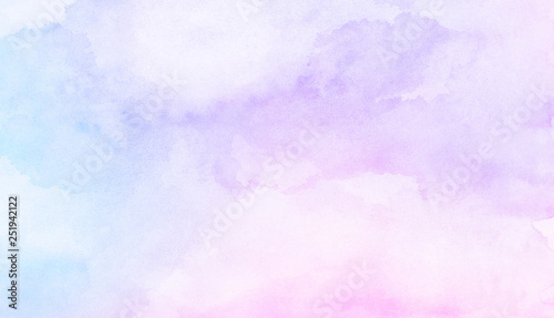 Fantasy smooth light pink, purple shades and blue watercolor paper textured illustration for grunge design, vintage card, templates. Pastel ink colors wet effect hand drawn canvas aquarelle background photo