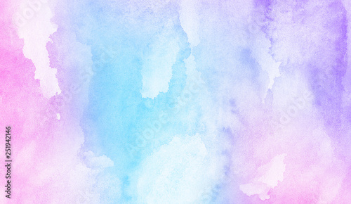 Fantasy smooth light pink, purple shades and blue watercolor paper textured illustration for grunge design, vintage card, templates. Pastel ink colors wet effect hand drawn canvas aquarelle background