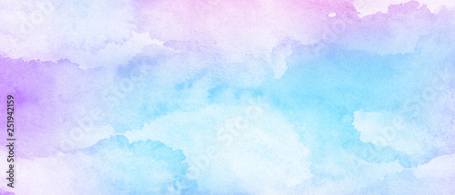 Fantasy smooth light pink, purple shades and blue watercolor paper textured illustration for grunge design, vintage card, templates. Pastel ink colors wet effect hand drawn canvas aquarelle background