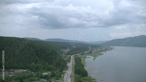 Scenic view of the big river, road, home photo