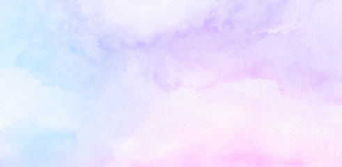 Fantasy smooth light pink, purple shades and blue watercolor paper textured illustration for grunge design, vintage card, templates. Pastel ink colors wet effect hand drawn canvas aquarelle background