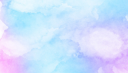 Fantasy smooth light pink, purple shades and blue watercolor paper textured illustration for grunge design, vintage card, templates. Pastel ink colors wet effect hand drawn canvas aquarelle background