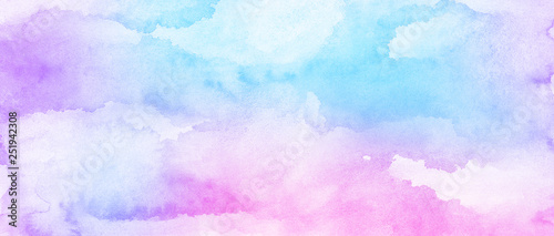 Fantasy smooth light pink, purple shades and blue watercolor paper textured illustration for grunge design, vintage card, templates. Pastel ink colors wet effect hand drawn canvas aquarelle background