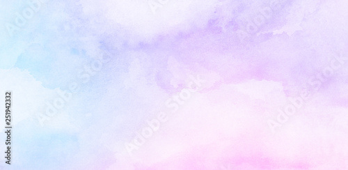 Fantasy smooth light pink, purple shades and blue watercolor paper textured illustration for grunge design, vintage card, templates. Pastel ink colors wet effect hand drawn canvas aquarelle background