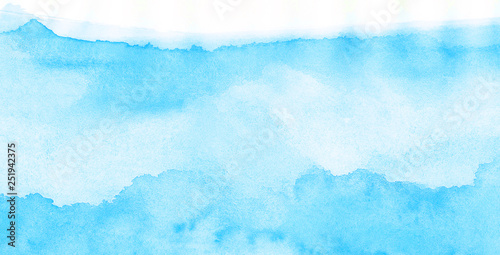 Turquoise color hand drawn frame illustration. Grunge effect light sky blue shades watercolor background. Aquarelle paint paper textured canvas for vintage text design, retro greeting card, template