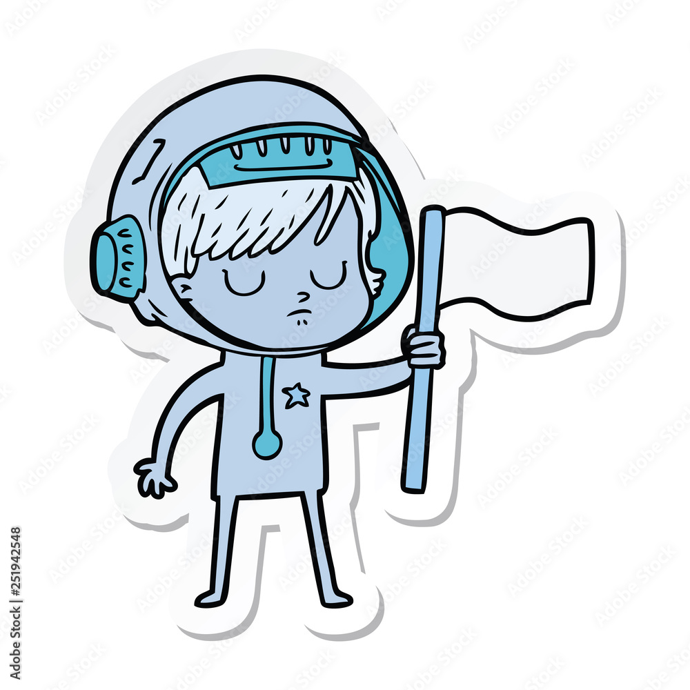 sticker of a cartoon astronaut woman sticker of a cartoon astronaut woman