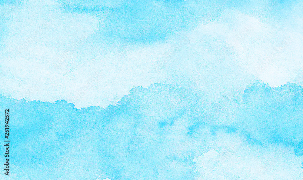 Turquoise color hand drawn frame illustration. Grunge effect light sky blue shades watercolor background. Aquarelle paint paper textured canvas for vintage text design, retro greeting card, template