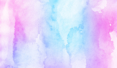 Fantasy smooth light pink, purple shades and blue watercolor paper textured illustration for grunge design, vintage card, templates. Pastel ink colors wet effect hand drawn canvas aquarelle background