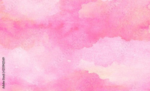 Light grunge magenta color shades watercolor background. Abstract aquarelle paint paper textured canvas for text design, greeting card, template. Gentle pink and coral gradient hand drawn illustration