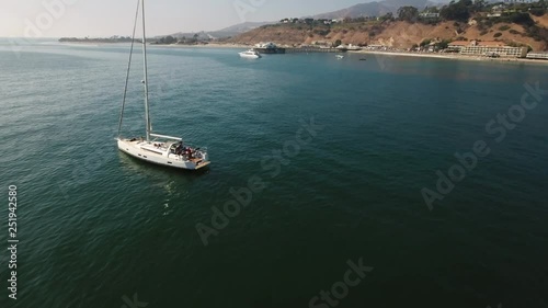 boat in the sea, aerial shot, malibu, california