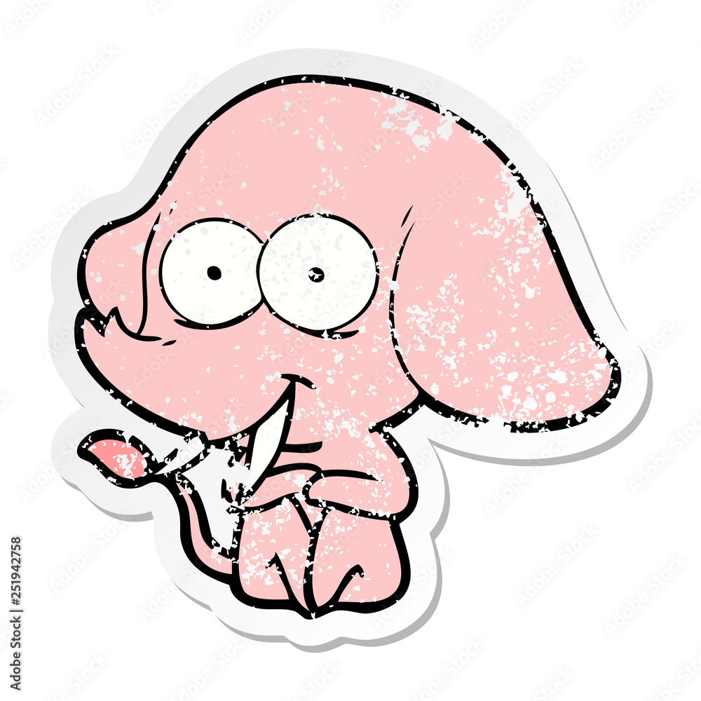 distressed sticker of a happy cartoon elephant distressed sticker of a happy cartoon elephant
