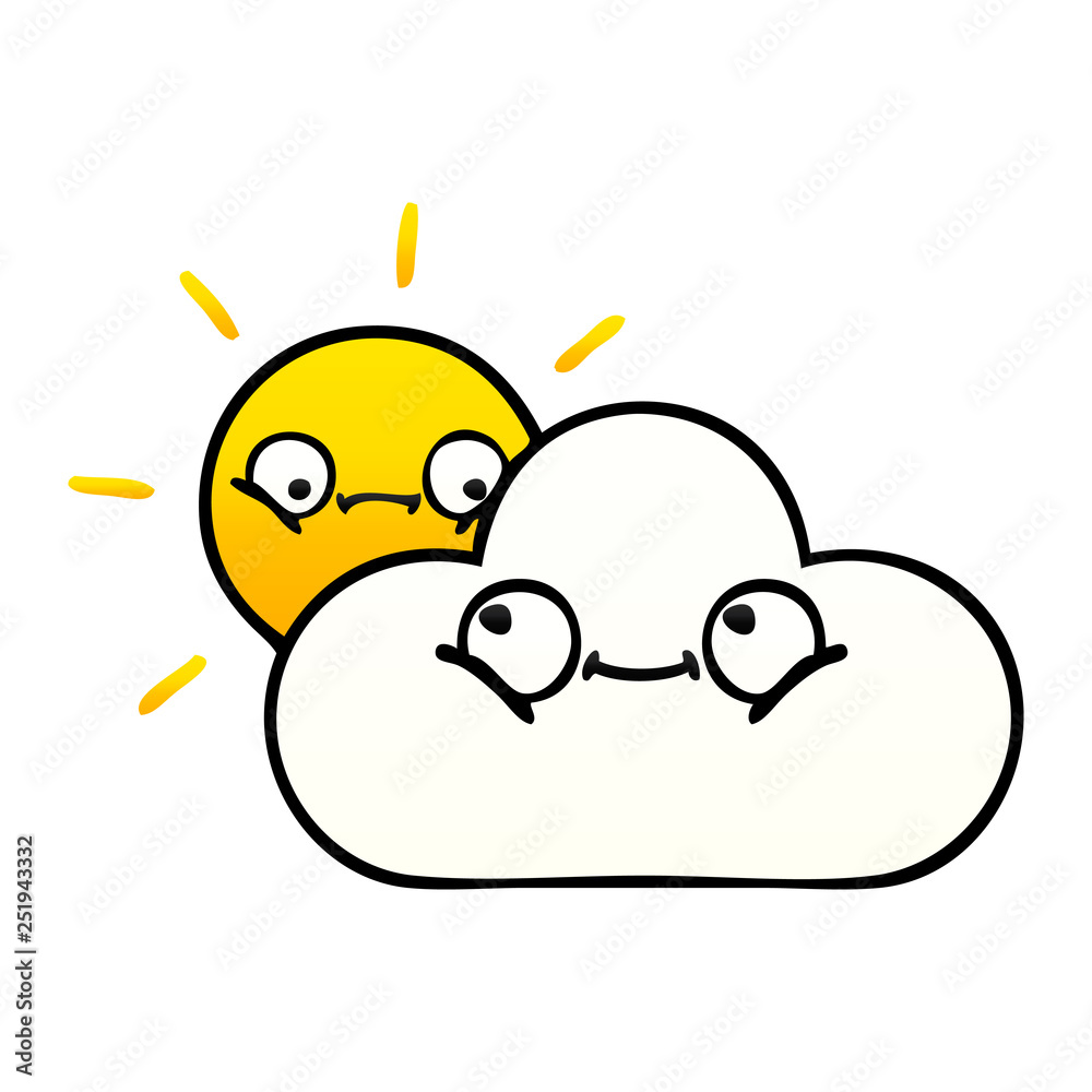 gradient shaded cartoon sunshine and cloud gradient shaded cartoon sunshine and cloud