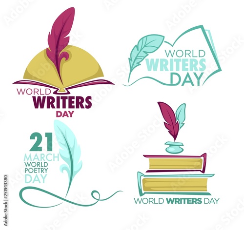 Writers and poetry day isolated icon feather and book vector
